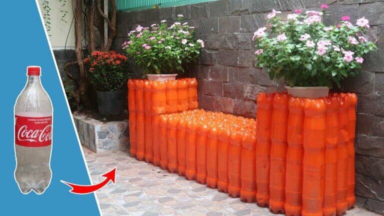 This simple method transforms plastic bottles into a stunning garden planter bench…