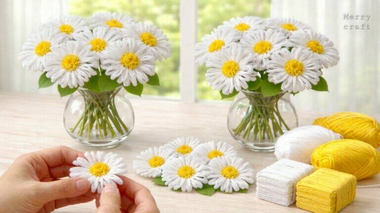 This simple gesture transforms yarn into stunning daisies for your spring decor…