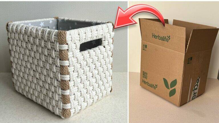 This simple cardboard basket transforms clutter into chic storage…
