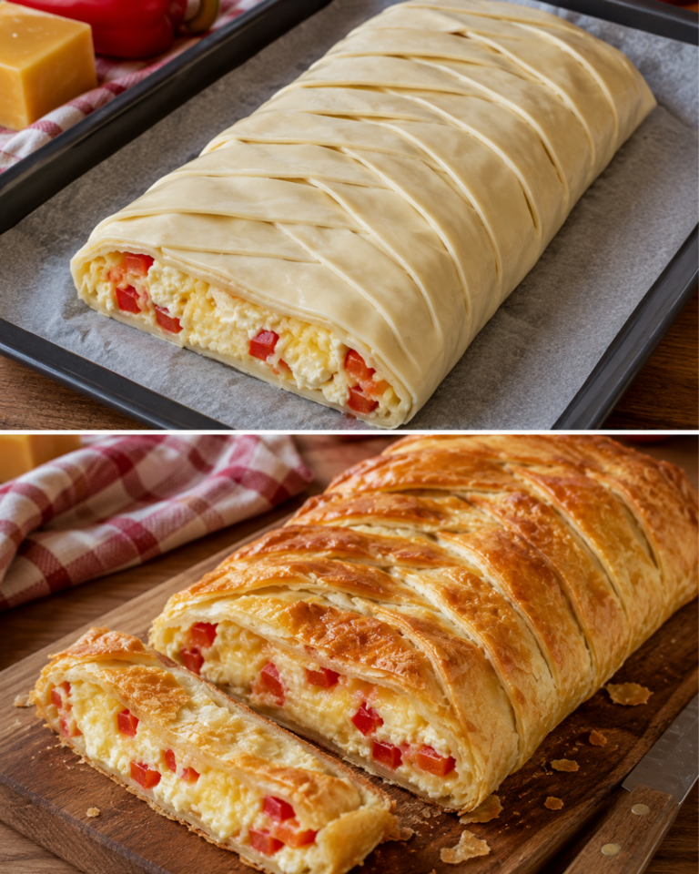 Knapperige bladerdeegstrudel met roomkaas, kaas en paprika 🌶️