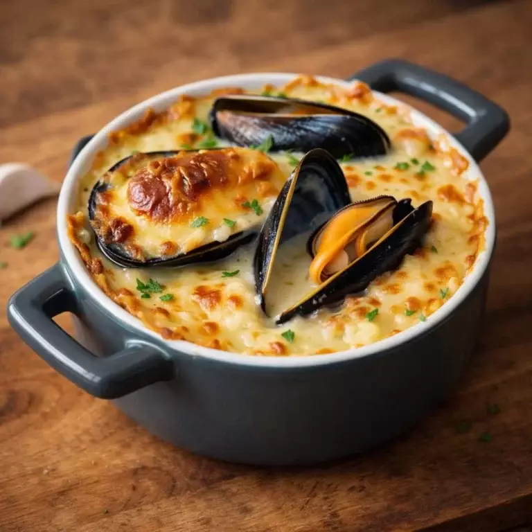 Cassolettes de moules gratinées à la sauce crème & ail (au four)