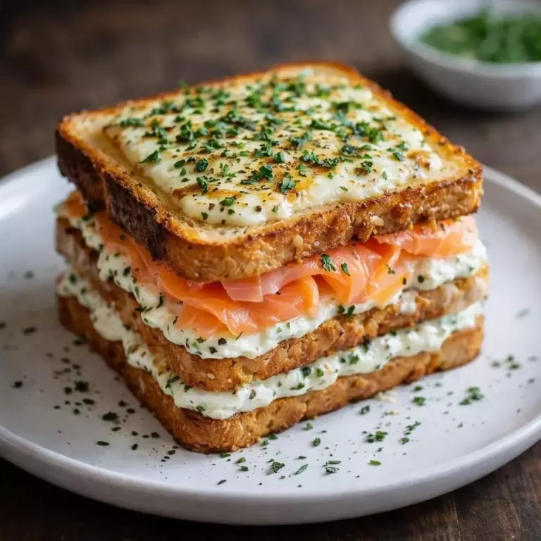 Croque au saumon fumé et Boursin ail & fines herbes, gratiné