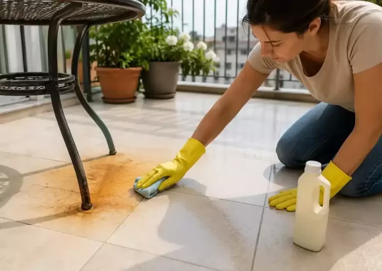 Taches de rouille sur la terrasse : la bonne méthode pour les enlever sans abîmer les dalles