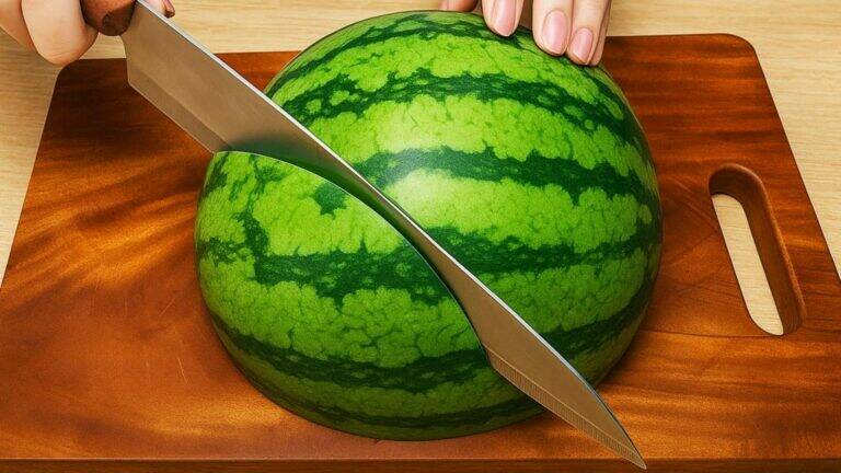 Ein einfacher Trick, um Wassermelonen perfekt zu schneiden – ohne Chaos und Aufwand…