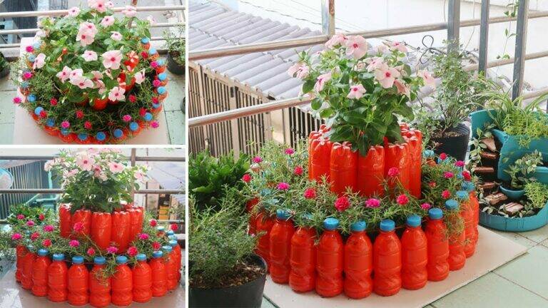 This simple trick turns old bottles into stunning flower towers for your small garden…