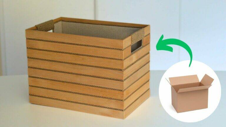 This simple technique transforms a cardboard box into a stunning storage basket…