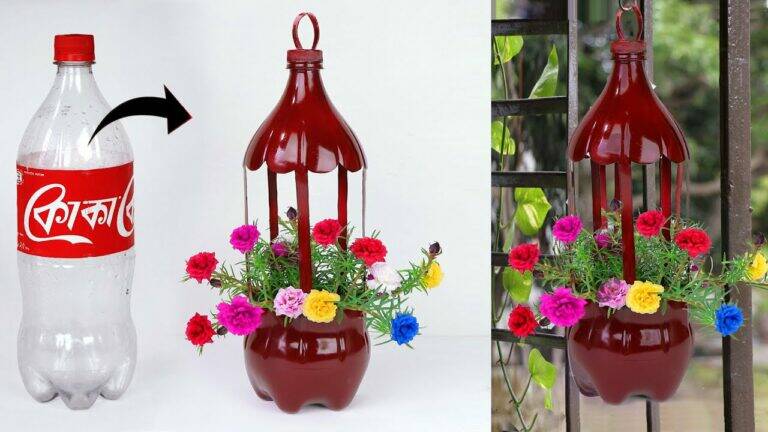 This simple trick transforms plastic bottles into stunning hanging flower pots…