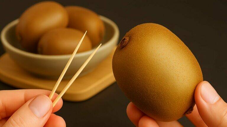 This simple toothpick trick transforms your kiwi peeling experience… Say goodbye to mess!