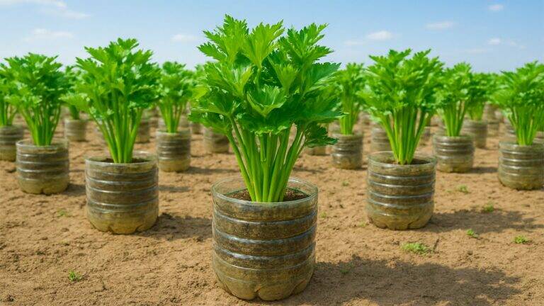 This simple method transforms old cans into a thriving celery garden…