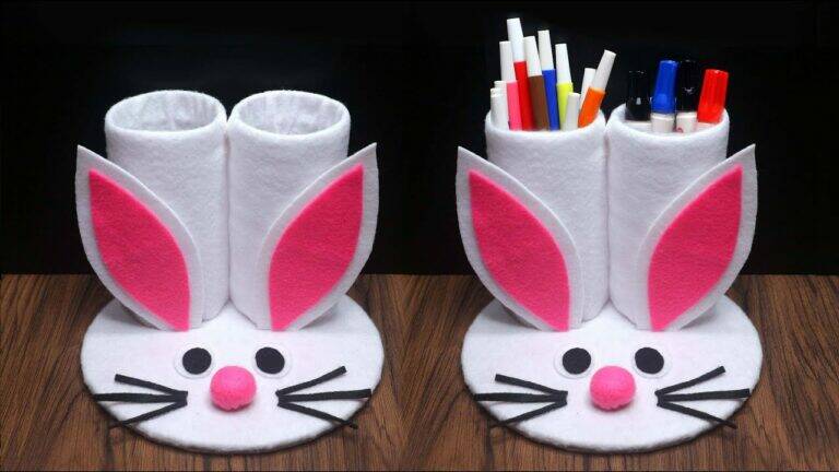 Transform an old plastic bottle into a charming bunny pencil holder… discover how!