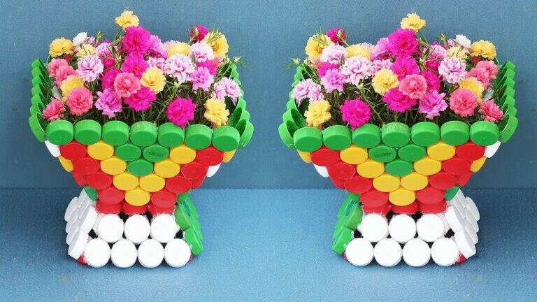 This simple trick transforms plastic caps into stunning flower pots for your garden…