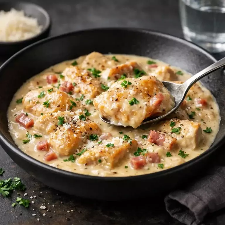 Poulet au Carbonara au Parmesan, sauce crémeuse façon amatriciana