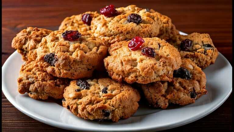 🍪 Zdrowe ciasteczka owsiane bez cukru – jabłko, orzechy, rodzynki i żurawina