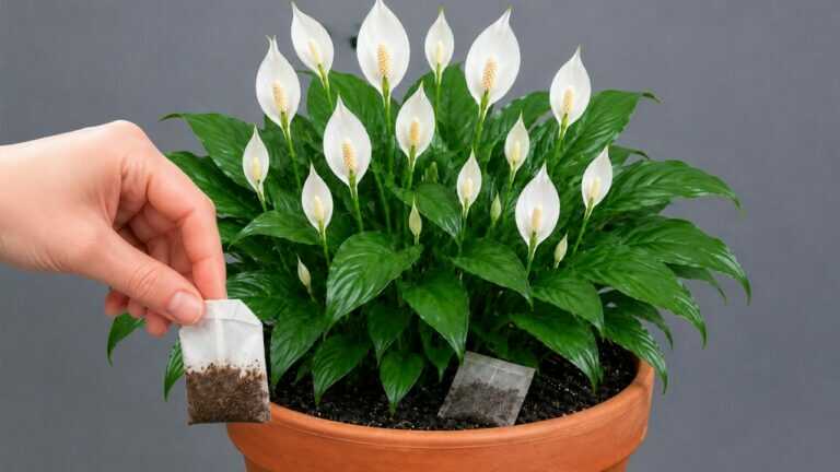 Just Put ONE Tea Bag in Your Peace Lily → It Blooms All Year Round!