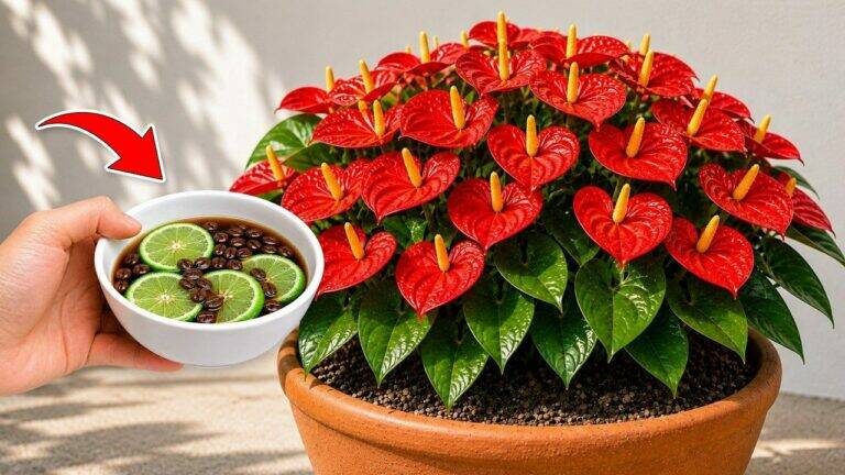Slechts één kopje per week! Zo ontwikkelt je anthurium sterke wortels en bloeit hij maandenlang