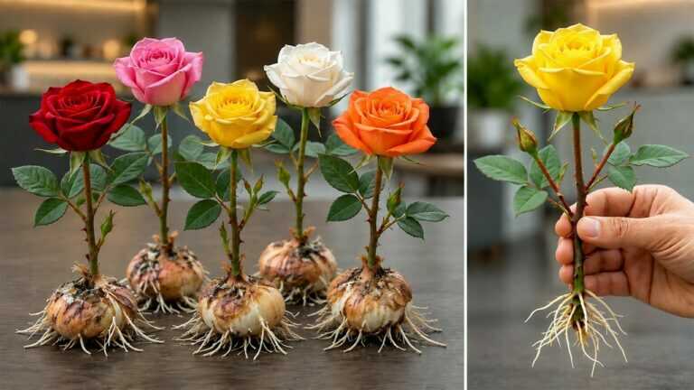 Juste un oignon ! Des branches de roses poussent soudainement des racines comme des folles du jour au lendemain !