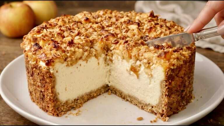 Haferflocken, Hüttenkäse und Äpfel! In fünf Minuten! Gesunder Kuchen ohne Mehl und Zucker!