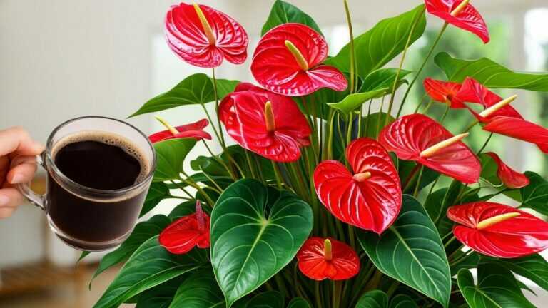 Eén glas per week! Je anthurium zal een overvloed aan bloemen produceren en het hele jaar door schitteren