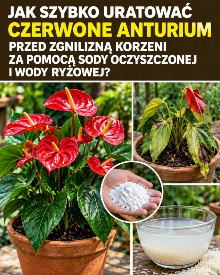 Jak szybko uratować czerwone anturium przed zgnilizną korzeni za pomocą sody oczyszczonej i wody ryżowej