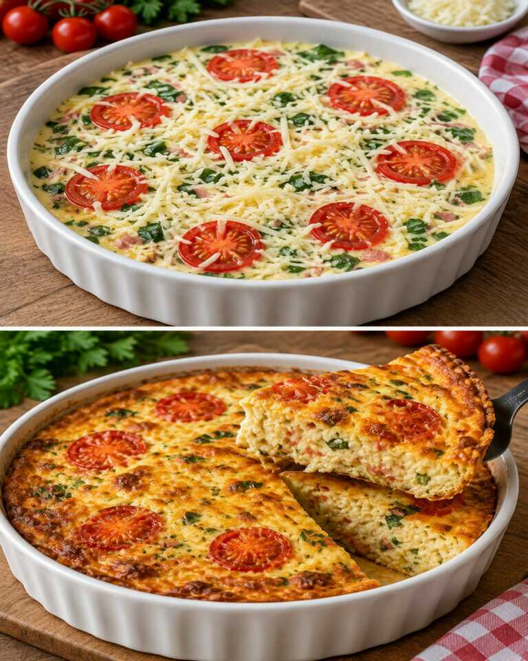 Ofenomelett mit Zucchini und Kirschtomaten 🍳 Einfach, leicht und ohne Pfanne!