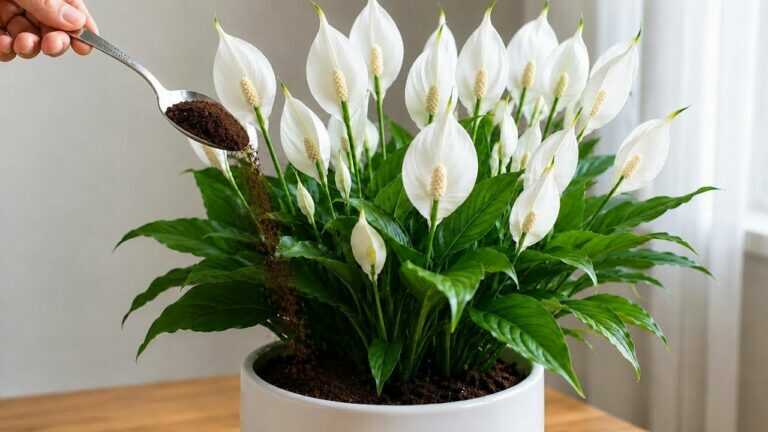 Apenas uma colher de chá é suficiente! Produzirá folhas brilhantes e uma floração abundante.