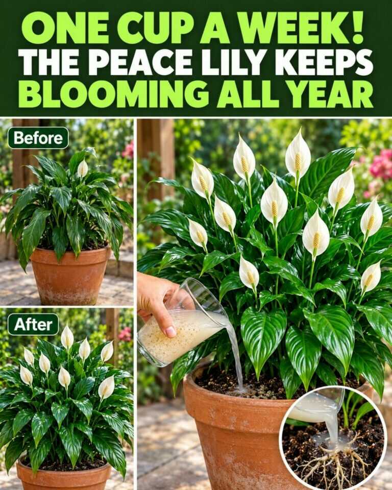 One cup a week! The peace lily keeps blooming throughout the year.