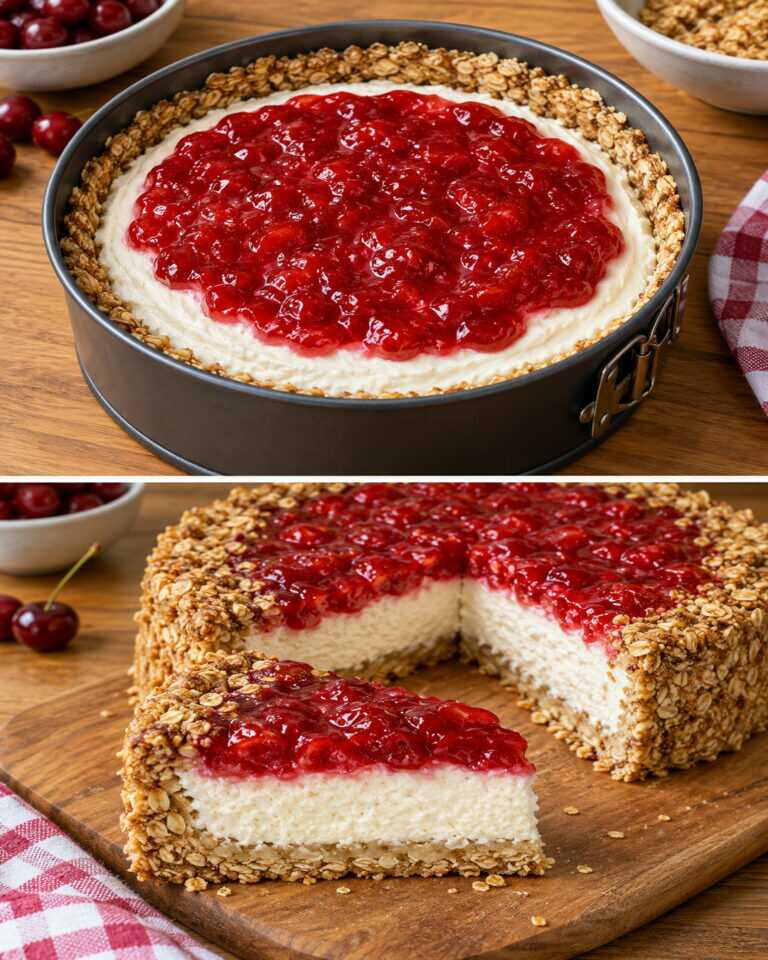 Gruau, fromage cottage et cerises ! Cheesecake sain sans farine ni sucre !