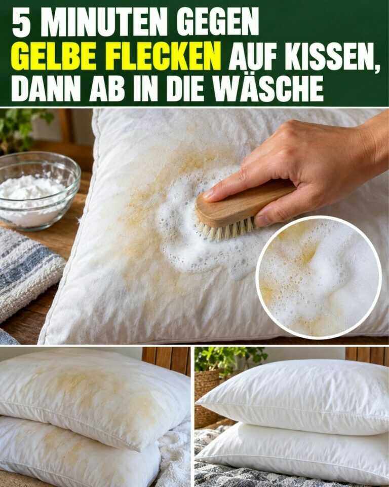 5 Minuten gegen gelbe Flecken auf Kissen, dann ab in die Wäsche