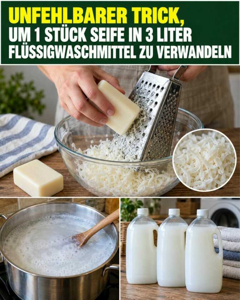 Unfehlbarer Trick, um 1 Stück Seife in 3 Liter Flüssigwaschmittel zu verwandeln