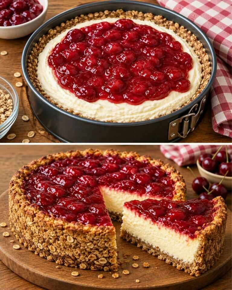 Gruau, fromage cottage et cerises ! Cheesecake sain sans farine ni sucre !