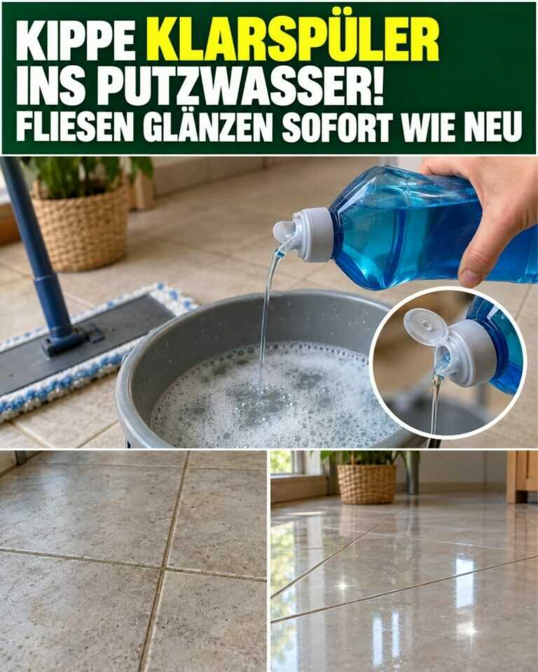 Kippe Klarspüler ins Putzwasser! Fliesen glänzen sofort wie neu