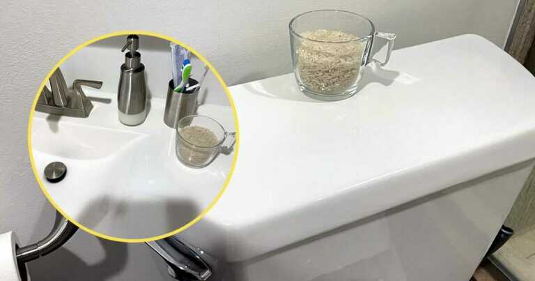 O truque do copo de arroz na casa de banho que resolve um problema muito comum