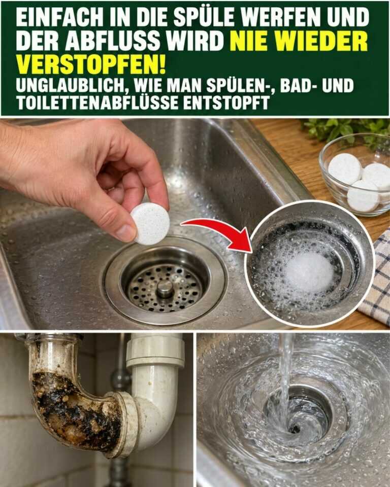 Einfach in die Spüle werfen und der Abfluss wird nie wieder verstopfen! Unglaublich, wie man Spülen-, Bad- und Toilettenabflüsse ENTSTOPFT