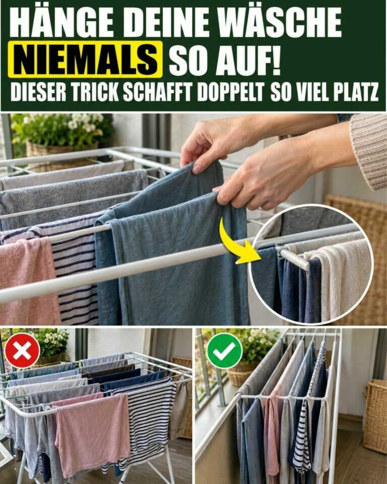 Hänge deine Wäsche NIEMALS so auf! Dieser Trick schafft doppelt so viel Platz