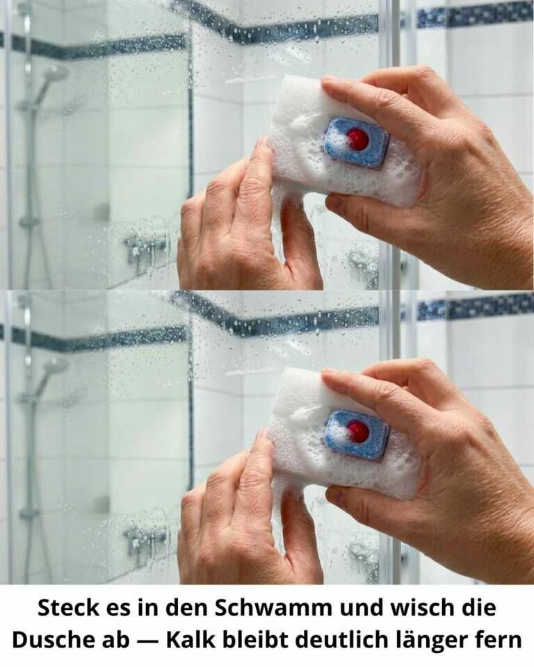 Steck es in den Schwamm und wisch die Dusche ab — Kalk bleibt deutlich länger fern