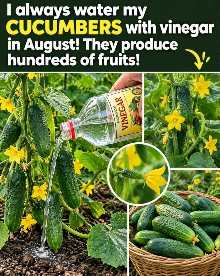 I always water my cucumbers with vinegar in August! They produce hundreds of fruits.