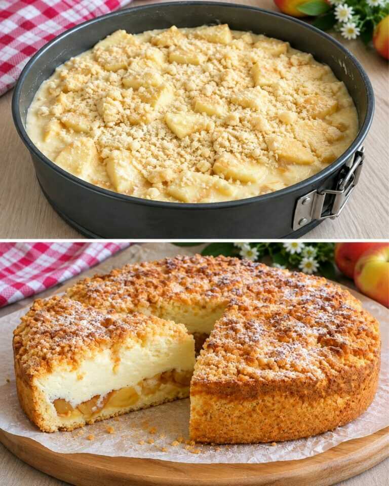Questa crostata di mele fondente, ricoperta di crema soufflé, è una vera delizia!
