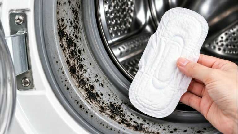 Laissez une serviette hygiénique sous le joint de la machine à laver pendant 1 heure (résultat CH…